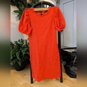 Zara orange puff sleeve textured dress